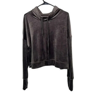 Offline by Aerie Velvet Long Sleeve Hooded Brown/Grey Top Sz. M